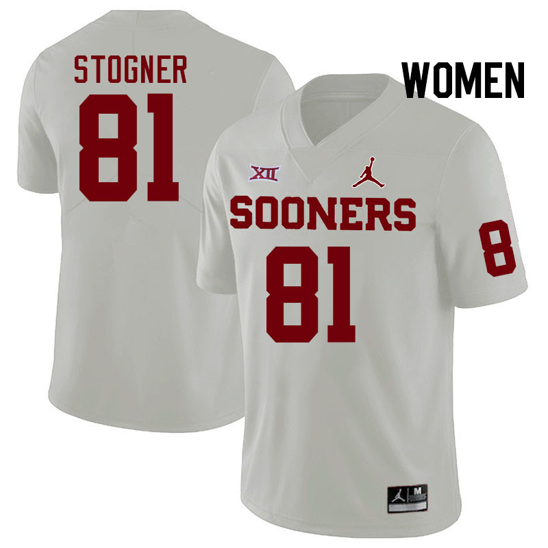 Women #81 Austin Stogner Oklahoma Sooners College Football Jerseys Stitched-White - Click Image to Close